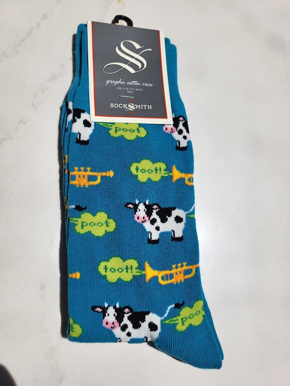 NWT Pair of SockSmith Graphic Cotton Crew Socks Moot Toot Blue